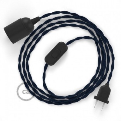 SnakeBis cableado con portalámpara cable textil Azul Marino en tejido Efecto Seda TM20