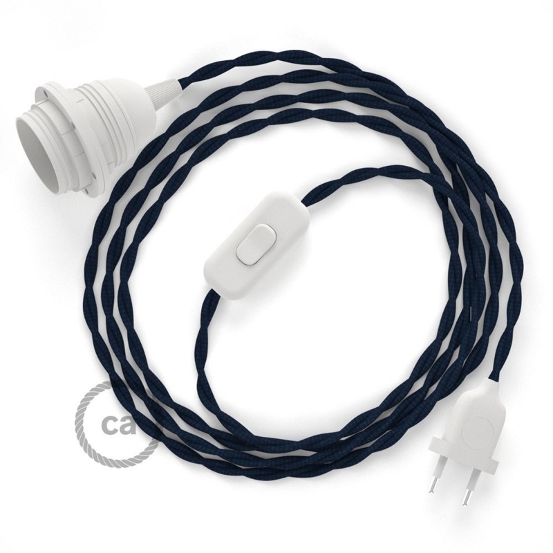 SnakeBis cableado con portalámpara cable textil Azul Marino en tejido Efecto Seda TM20