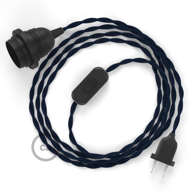 SnakeBis cableado con portalámpara cable textil Azul Marino en tejido Efecto Seda TM20
