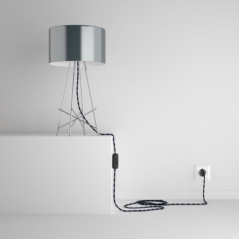 SnakeBis cableado con portalámpara cable textil Azul Marino en tejido Efecto Seda TM20