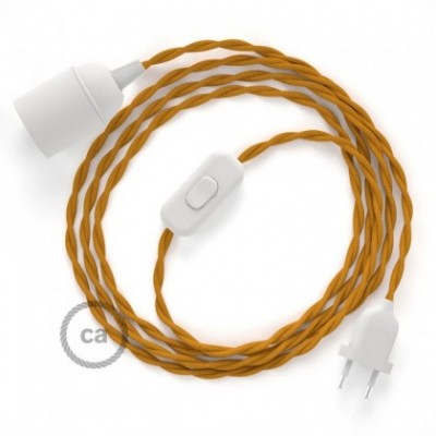 SnakeBis cableado con portalámpara cable textil Mostaza en tejido Efecto Seda TM25