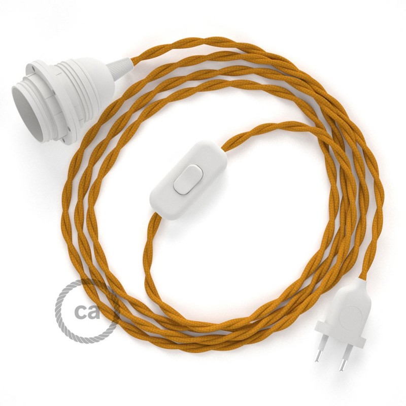 SnakeBis cableado con portalámpara cable textil Mostaza en tejido Efecto Seda TM25