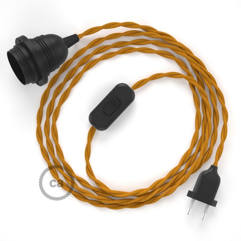 SnakeBis cableado con portalámpara cable textil Mostaza en tejido Efecto Seda TM25