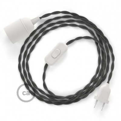 SnakeBis cableado con portalámpara cable textil Gris Oscuro en tejido Efecto Seda TM26