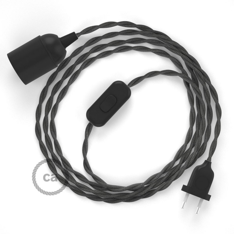 SnakeBis cableado con portalámpara cable textil Gris Oscuro en tejido Efecto Seda TM26