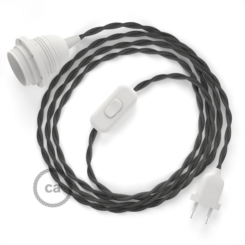 SnakeBis cableado con portalámpara cable textil Gris Oscuro en tejido Efecto Seda TM26