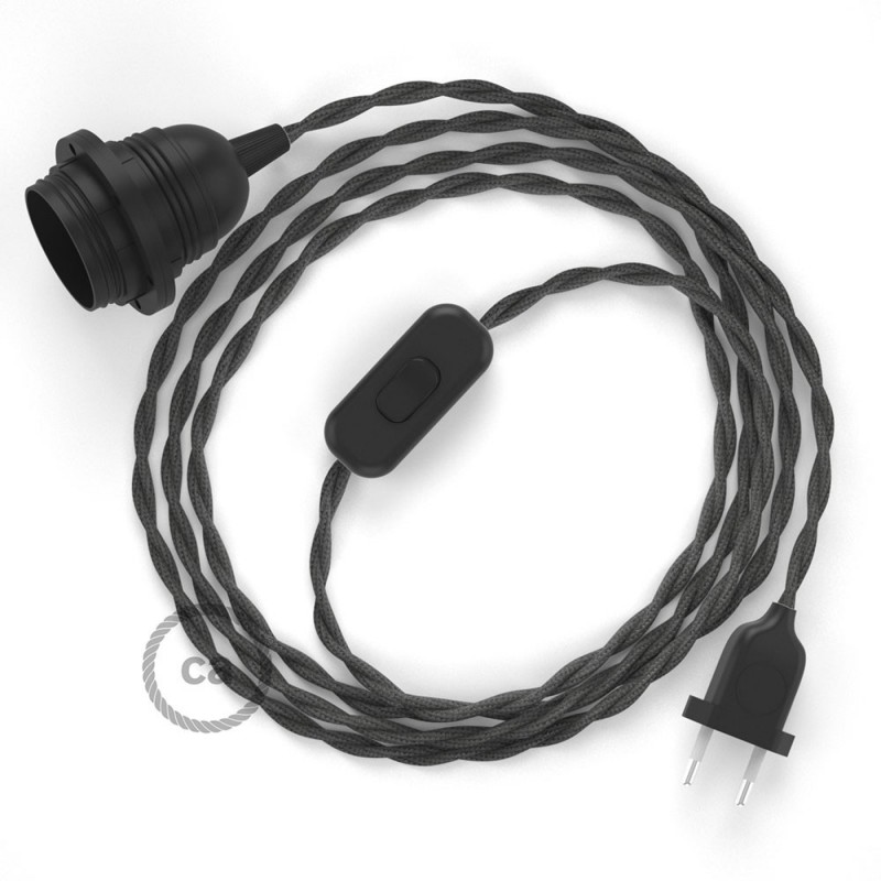 SnakeBis cableado con portalámpara cable textil Gris Oscuro en tejido Efecto Seda TM26