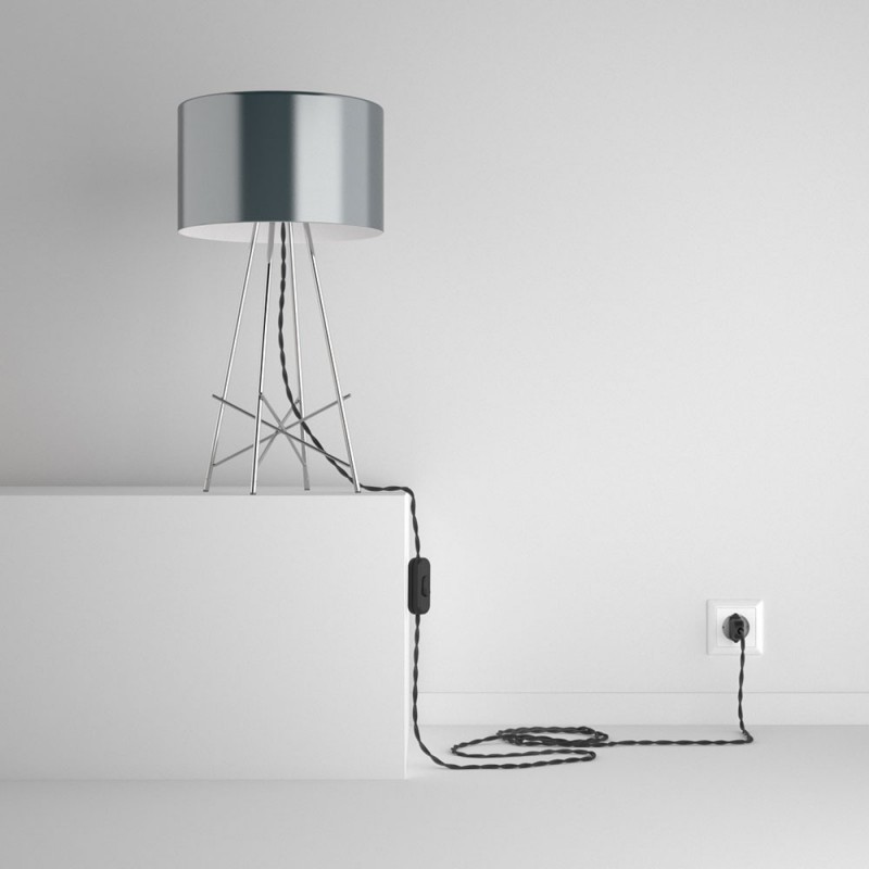 SnakeBis cableado con portalámpara cable textil Gris Oscuro en tejido Efecto Seda TM26