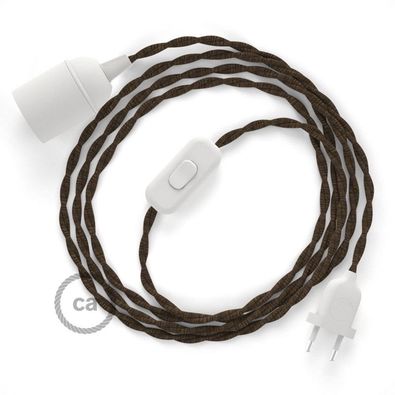 SnakeBis cableado con portalámpara cable textil Marrón en Lino Natural TN04