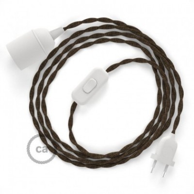 SnakeBis cableado con portalámpara cable textil Marrón en Lino Natural TN04