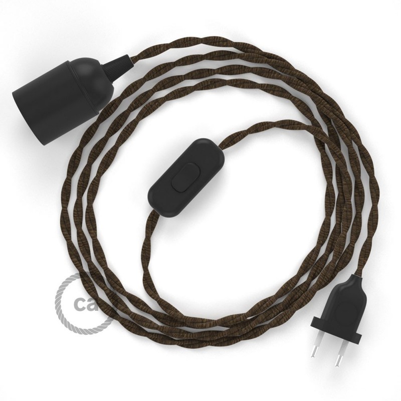 SnakeBis cableado con portalámpara cable textil Marrón en Lino Natural TN04