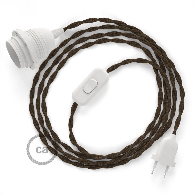 SnakeBis cableado con portalámpara cable textil Marrón en Lino Natural TN04
