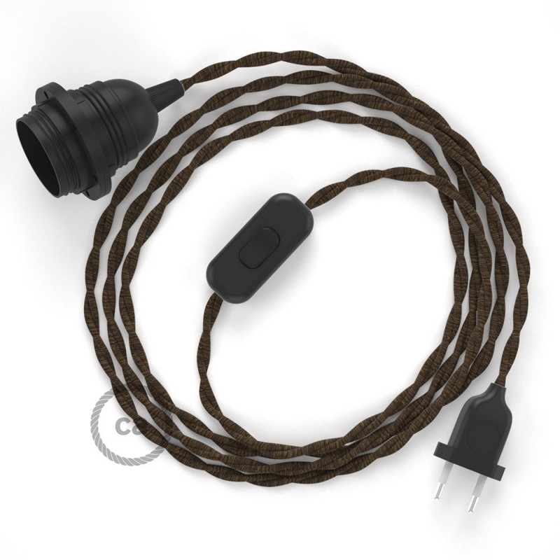 SnakeBis cableado con portalámpara cable textil Marrón en Lino Natural TN04