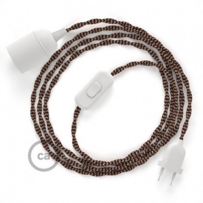 SnakeBis cableado con portalámpara cable textil Negro e Whiskey en tejido Efecto Seda TZ22