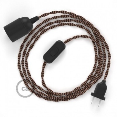 SnakeBis cableado con portalámpara cable textil Negro e Whiskey en tejido Efecto Seda TZ22