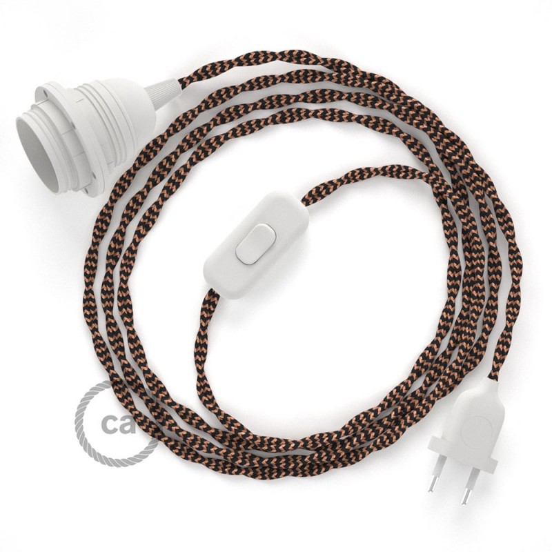 SnakeBis cableado con portalámpara cable textil Negro e Whiskey en tejido Efecto Seda TZ22