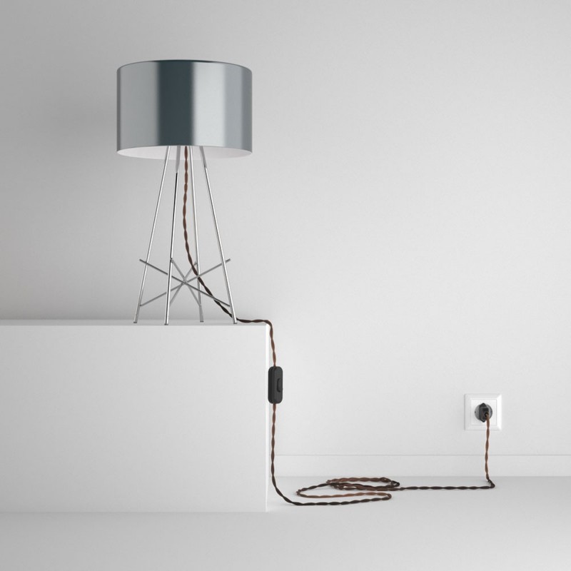 SnakeBis cableado con portalámpara cable textil Negro e Whiskey en tejido Efecto Seda TZ22