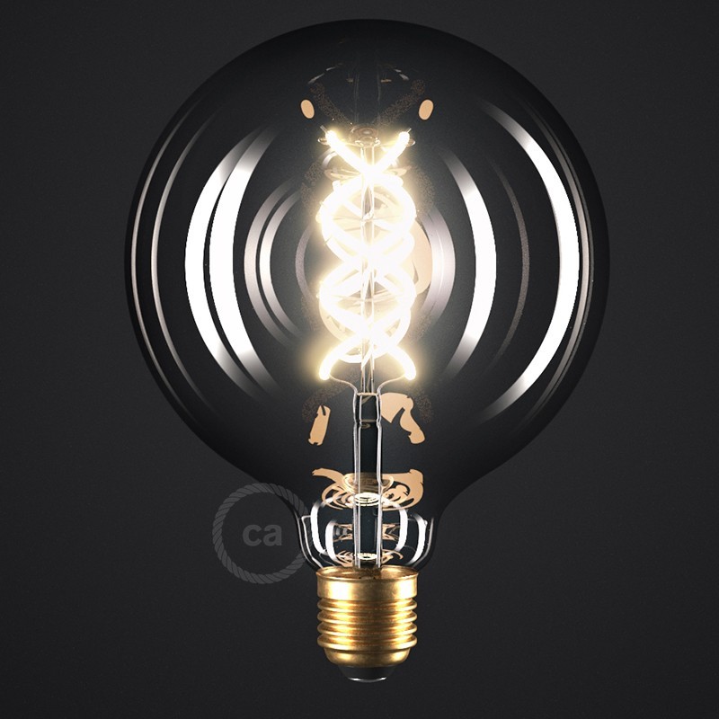 Bombilla Smoky LED Globo G125 Filamento Curvado Espiral 5W E27 Regulable 2000K