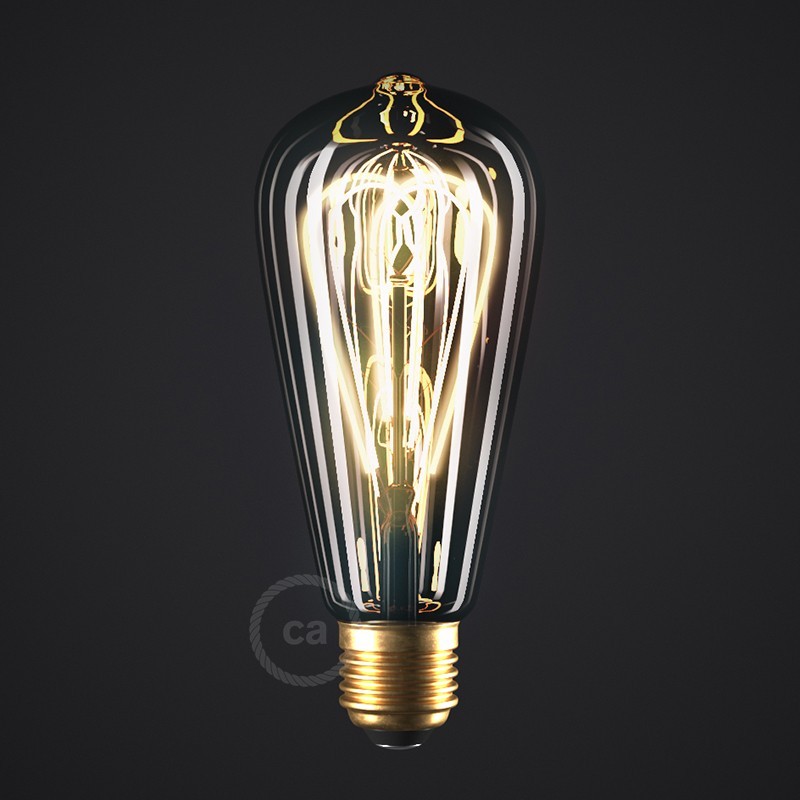 Bombilla Smoky LED Edison ST64 Filamento Curvado Doble Loop 5W E27 Regulable 2000K