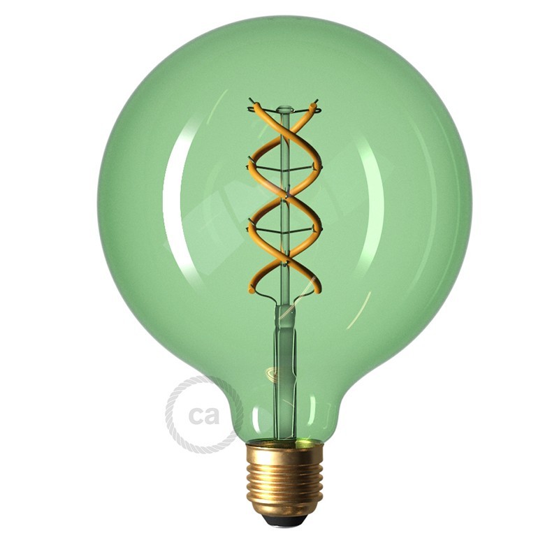 Bombilla Esmeralda LED Globo G125 Filamento Curvado Espiral 5W E27 Regulable 2200K