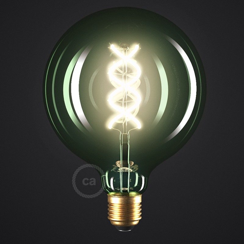 Bombilla Esmeralda LED Globo G125 Filamento Curvado Espiral 5W E27 Regulable 2200K