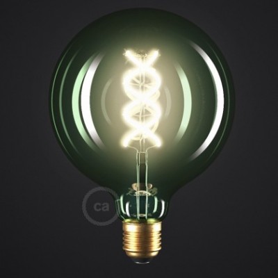 Bombilla Esmeralda LED Globo G125 Filamento Curvado Espiral 5W E27 Regulable 2200K