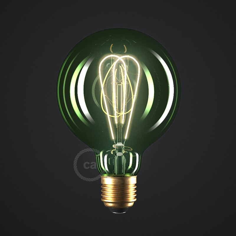 Bombilla Esmeralda LED Globo G95 Curvado Filamento Doble Loop 5W E27 Regulable 2200K