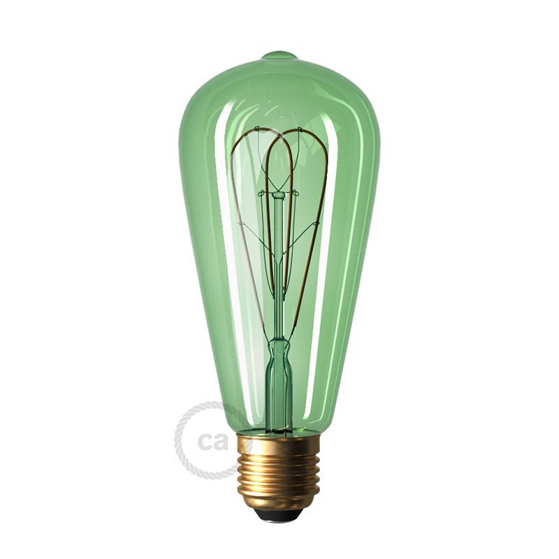 Bombilla Esmeralda LED Edison ST64 Curvado Filamento Doble Loop 5W E27 Regulable 2200K