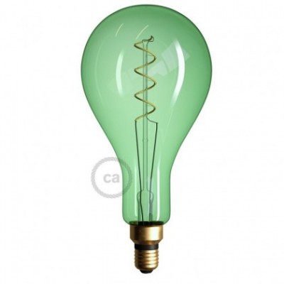 Bombilla Esmeralda LED XXL Pera A165 Filamento Curvado con Doble Espiral 5W E27 Dimmable 2200K
