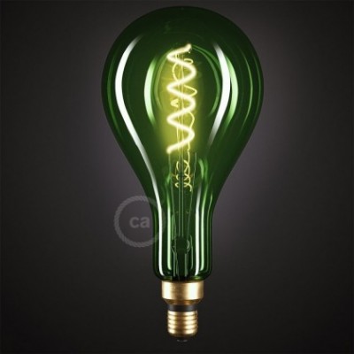 Bombilla Esmeralda LED XXL Pera A165 Filamento Curvado con Doble Espiral 5W E27 Dimmable 2200K