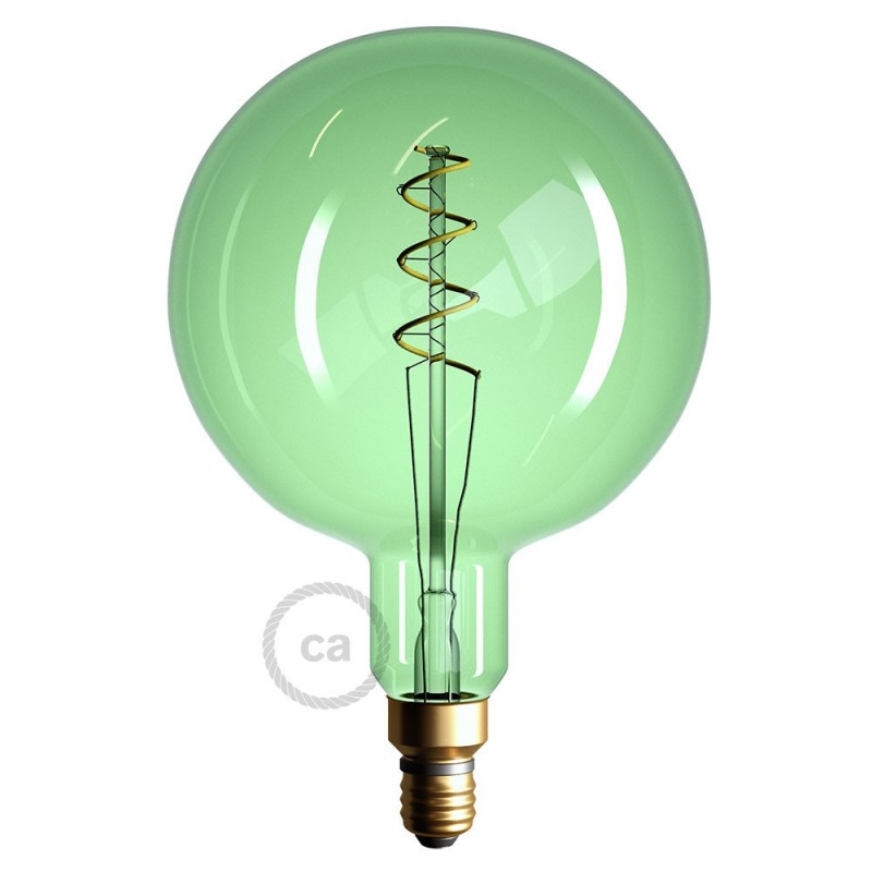 Bombilla Esmeralda LED XXL Esfera G200 Filamento Curvado con Doble Espiral 5W E27 Dimmable 2200K