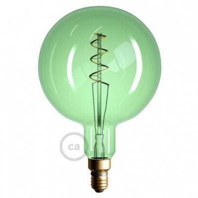 Bombilla Esmeralda LED XXL Esfera G200 Filamento Curvado con Doble Espiral 5W E27 Dimmable 2200K
