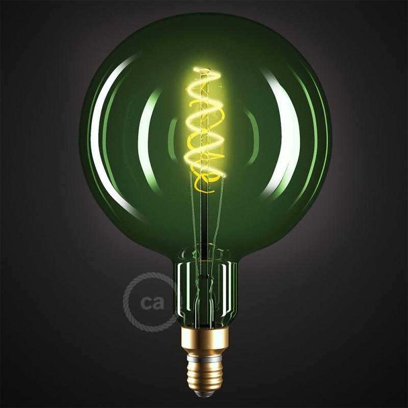 Bombilla Esmeralda LED XXL Esfera G200 Filamento Curvado con Doble Espiral 5W E27 Dimmable 2200K