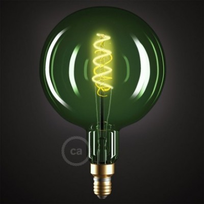 Bombilla Esmeralda LED XXL Esfera G200 Filamento Curvado con Doble Espiral 5W E27 Dimmable 2200K