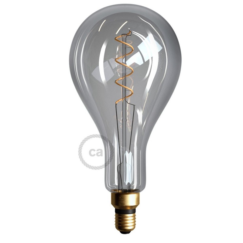 Bombilla Smoky LED XXL Pera A165 Filamento Curvado con Doble Espiral 5W E27 Dimmable 2000K