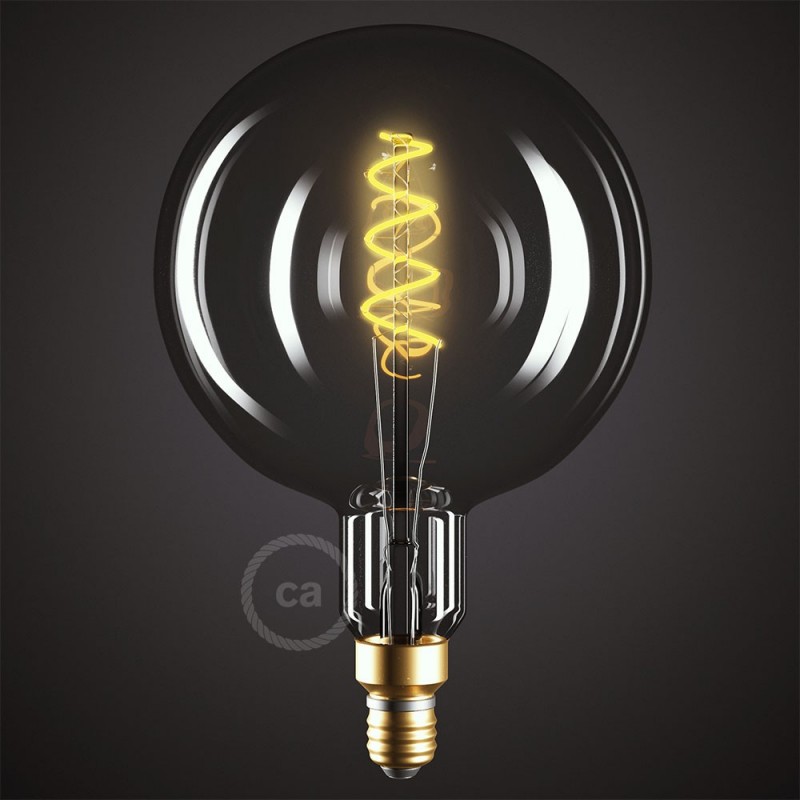 Bombilla Smoky LED XXL Esfera G200 Filamento Curvado con Doble Espiral 5W E27 Dimmable 2000K
