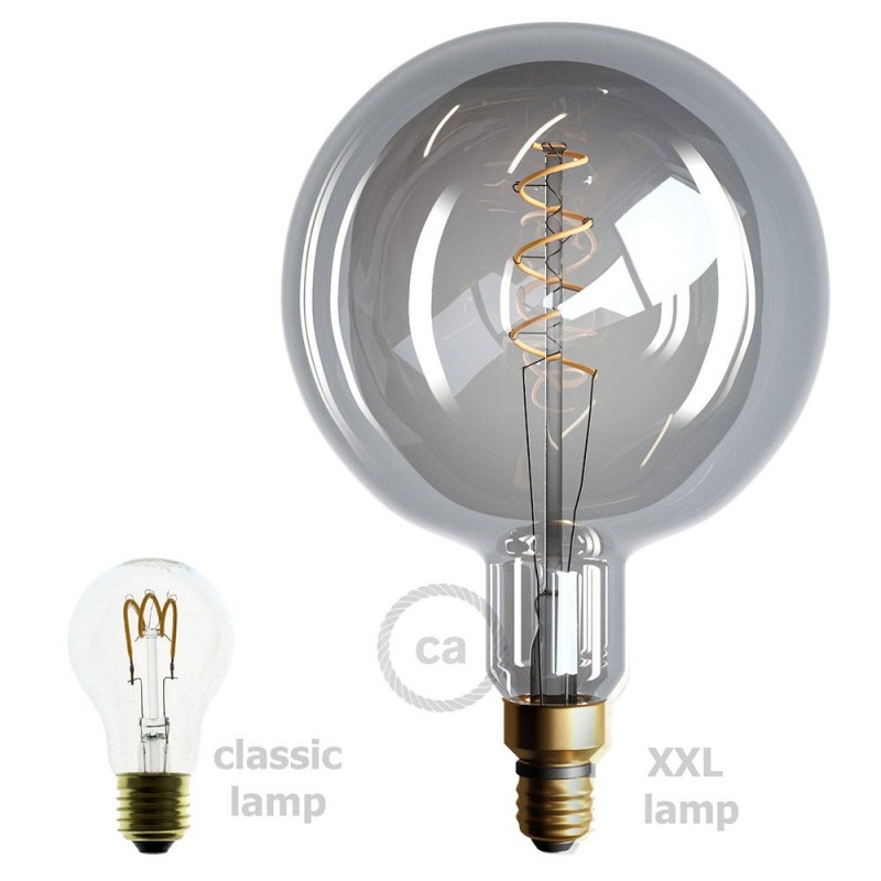 Bombilla Smoky LED XXL Esfera G200 Filamento Curvado con Doble Espiral 5W E27 Dimmable 2000K