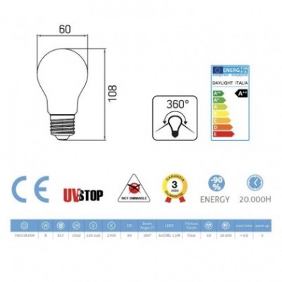 Bombilla filamento Led Standard 8W E27 Clara