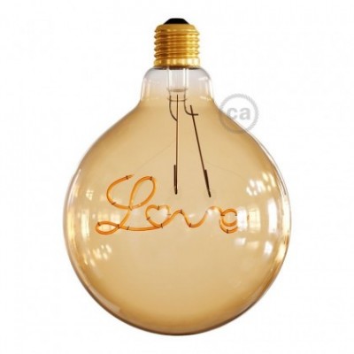 Bombilla Globo G125 LED Dorada para suspensiones - Filamento letra "Love" - 5W E27 Decorativa Vintage 2000K