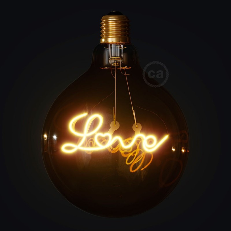 Bombilla Globo G125 LED Dorada para suspensiones - Filamento letra "Love" - 5W E27 Decorativa Vintage 2000K