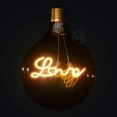 Bombilla Globo G125 LED Dorada para suspensiones - Filamento letra "Love" - 5W E27 Decorativa Vintage 2000K
