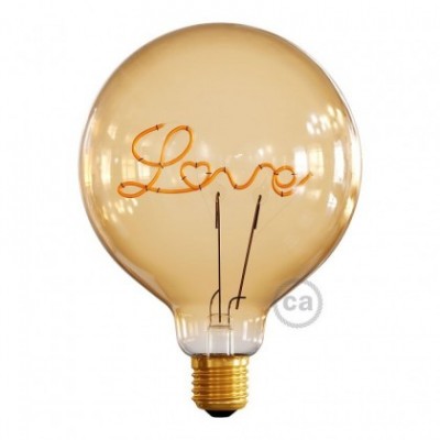 Bombilla Globo G125 LED Dorada para bases - Filamento letra "Love" - 5W E27 Decorativa Vintage 2000K