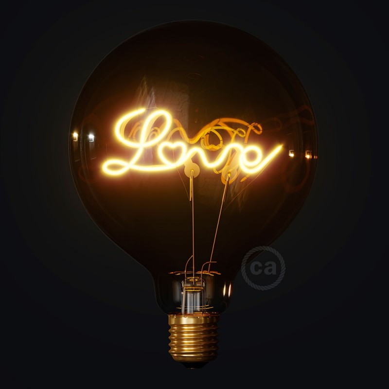 Bombilla Globo G125 LED Dorada para bases - Filamento letra "Love" - 5W E27 Decorativa Vintage 2000K