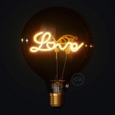 Bombilla Globo G125 LED Dorada para bases - Filamento letra "Love" - 5W E27 Decorativa Vintage 2000K