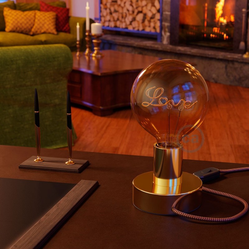 Bombilla Globo G125 LED Dorada para bases - Filamento letra "Love" - 5W E27 Decorativa Vintage 2000K