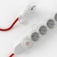 Multienchufe con cable en tejido colorado efecto seda Rojo RM09 y clavija Schuko con anillo comfort