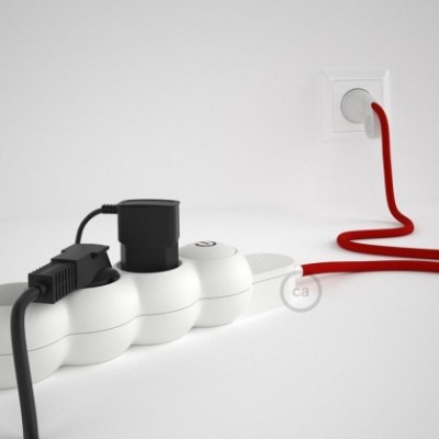 Multienchufe con cable en tejido colorado efecto seda Rojo RM09 y clavija Schuko con anillo comfort