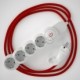 Multienchufe con cable en tejido colorado efecto seda Rojo RM09 y clavija Schuko con anillo comfort