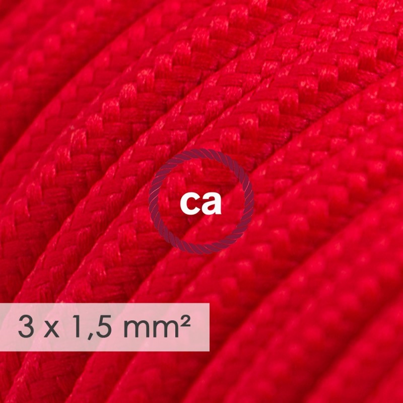 Multienchufe con cable en tejido colorado efecto seda Rojo RM09 y clavija Schuko con anillo comfort