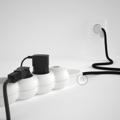 Multienchufe con cable en tejido colorado efecto seda Negro RM04 y clavija Schuko con anillo comfort